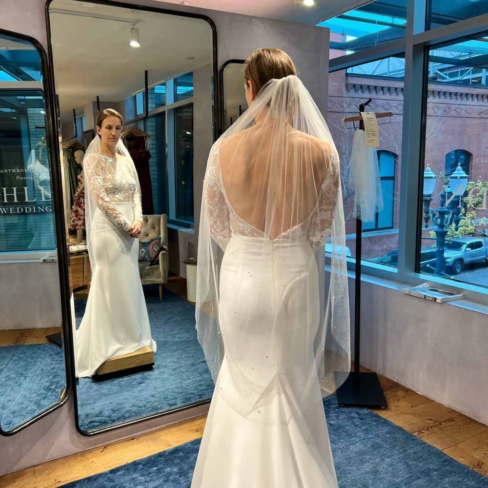 BHLDN fingertip length veil with crystals